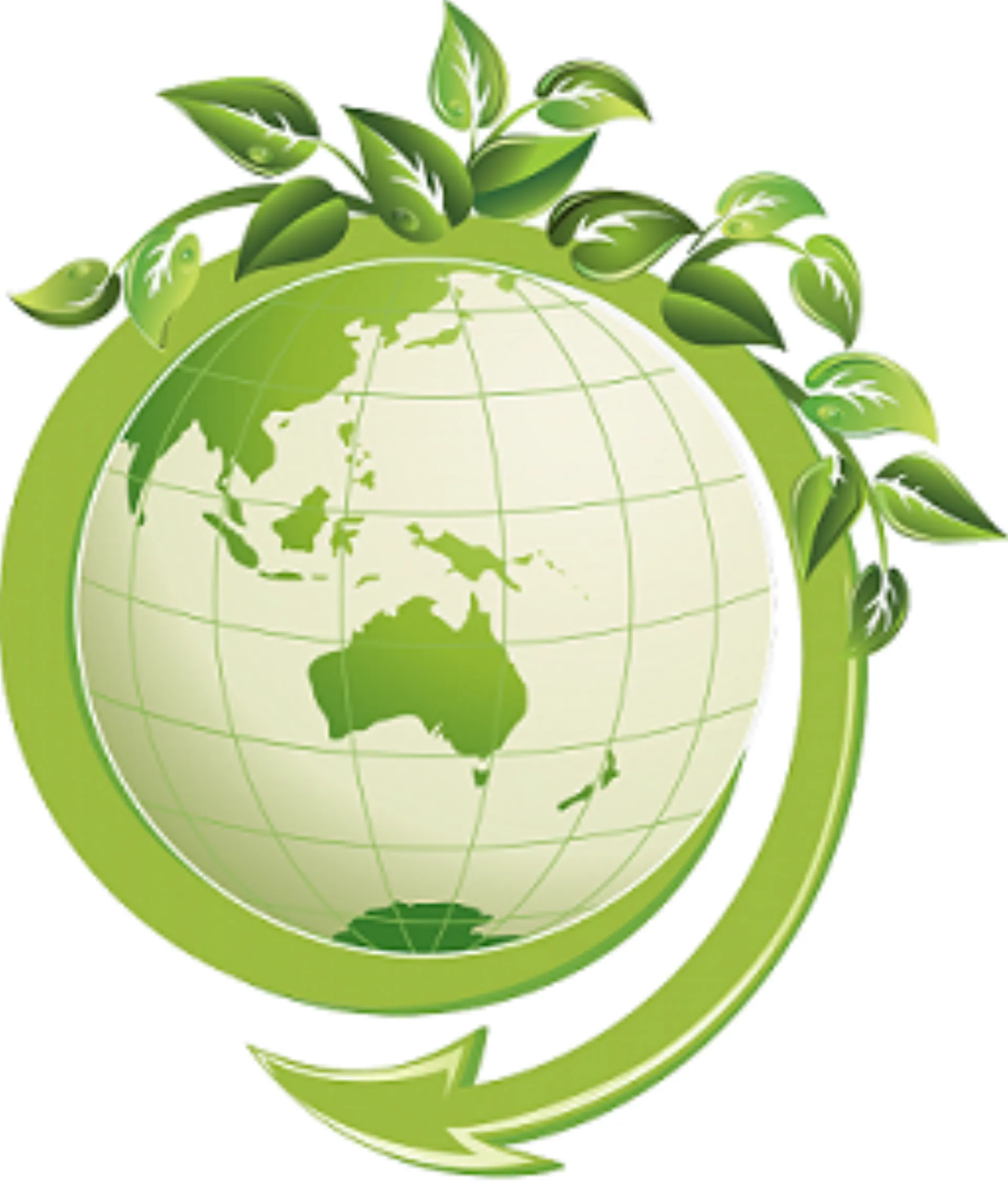 ภาพประกอบ 5ส GO GREEN — ลูกโลกสีเขียวมีใบไม้และลูกศรรีไซเคิล